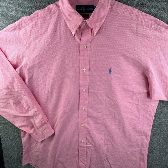 Ralph Lauren Long Sleeve Button Up Shirt Cotton Pink Check Yarmouth 16.5 34/35 - Picture 2 of 12